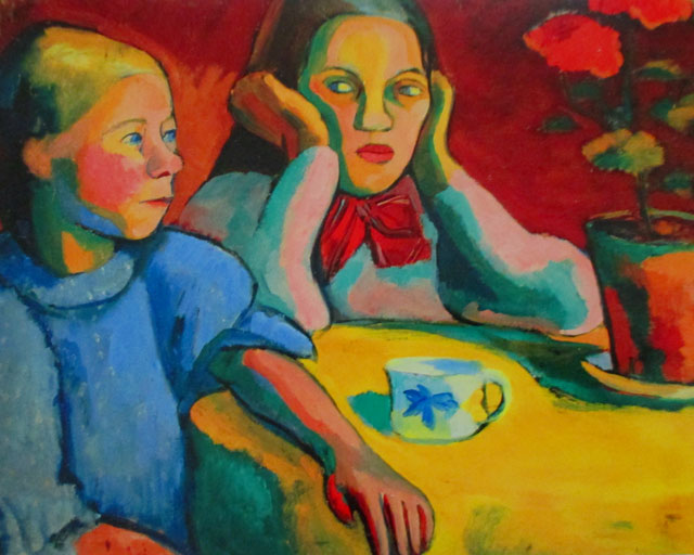 Deux fillettes finlandaises, 1907, Kunsthalle, Emden. È l'anno in cui Sonia Terk conosce Robert Delaunay a Parigi. Il colore sembra prendere ancora ordini dalla forma, ma ormai non si tratta che suggerimenti, appena sussurrati. Gli oggetti sono improvvisazioni cromatiche e solo il rosso assicura il mantenimento dell'ordine.