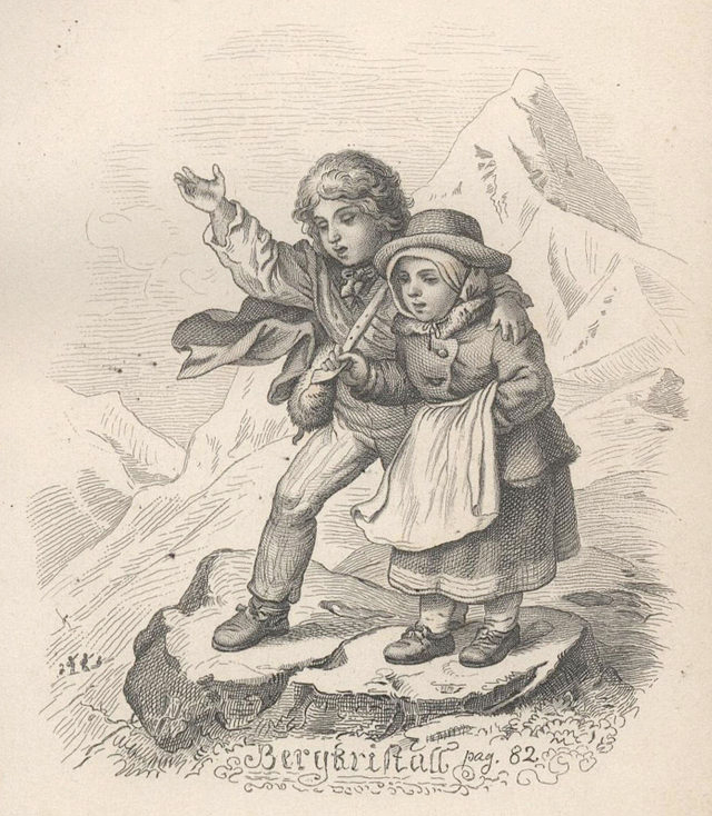 Un’illustrazione di Ludwig Richter per la prima edizione (1853) della raccolta di novelle  Pietre colorate di Adalbert Stifter, dove compariva anche il racconto Cristallo di rocca.