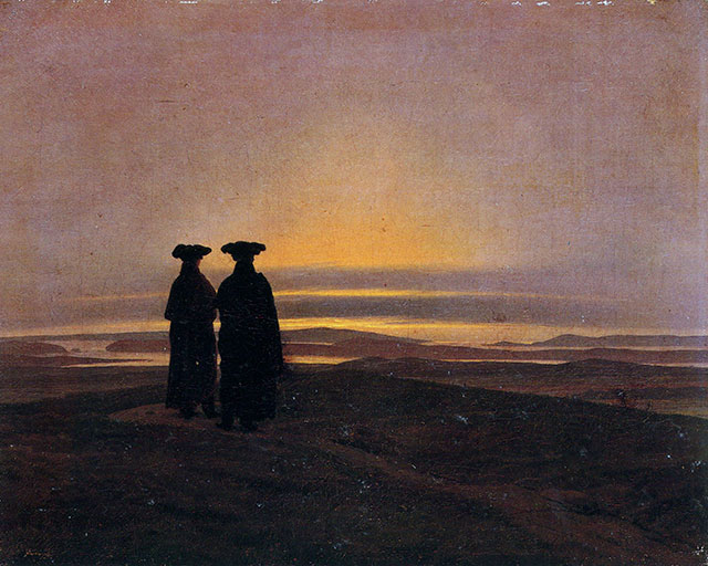 Caspar David Friedrich, Abendlandschaft mit zwei Männern, 1830-1835, San Pietroburgo, Museo dell'Hermitage